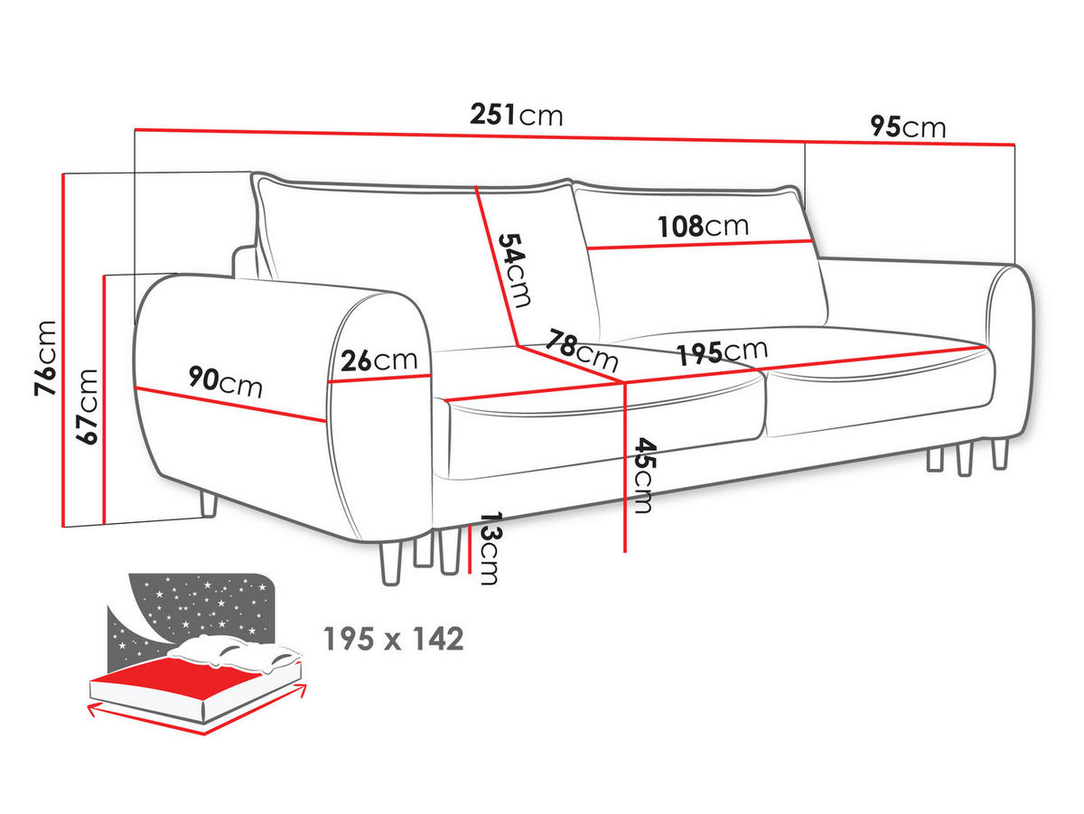 SCHLAFSOFA Sonia - Dunkelgrau/Schwarz, Holz/Textil (251/76/95cm) - MIRJAN24