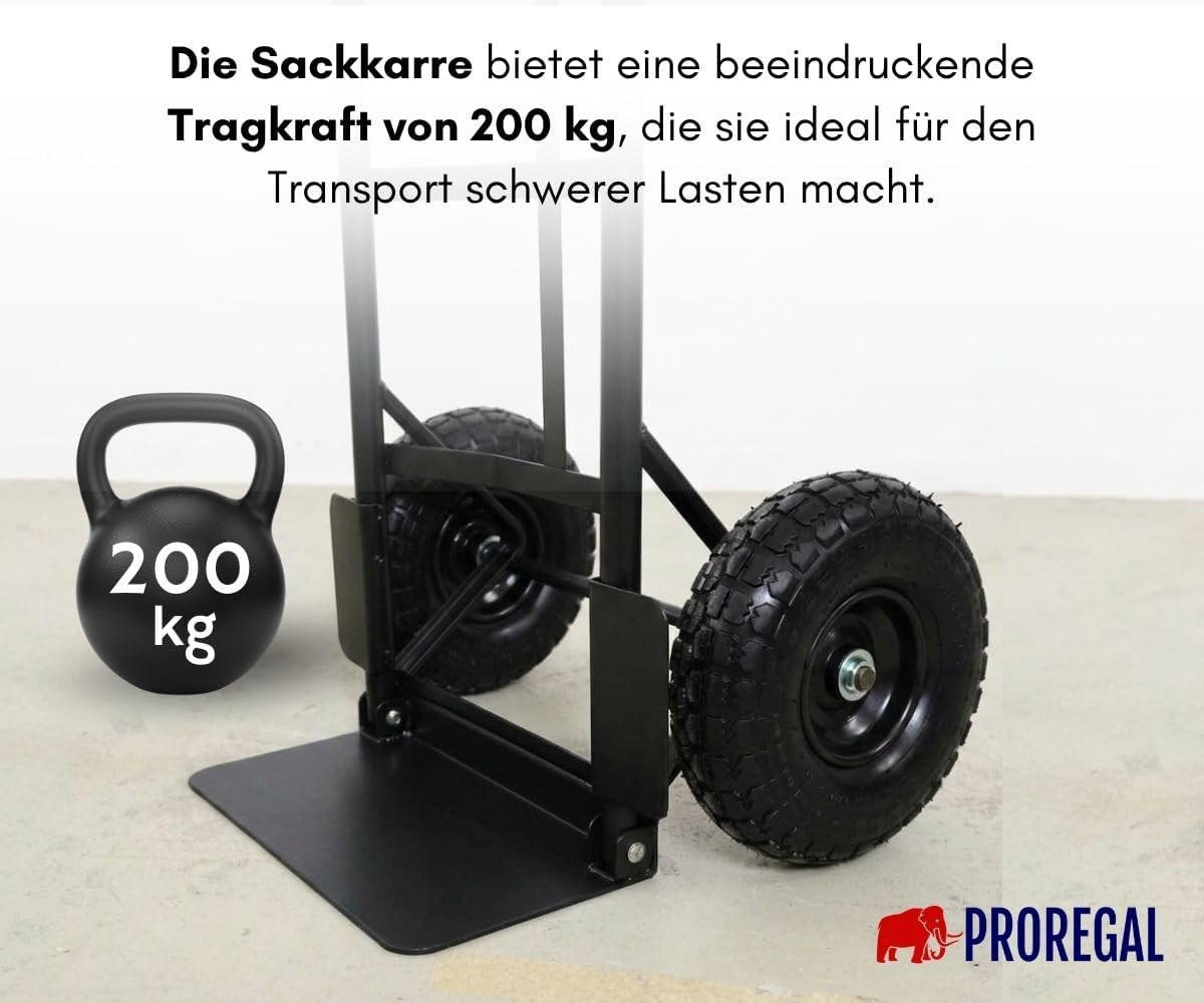 SACKKARRE Odin 115x54x44cm Tragkraft 200kg PU Bereifung Stahlrahmen Schwarz - Schwarz, Metall (44/54/115cm) - PROREGAL
