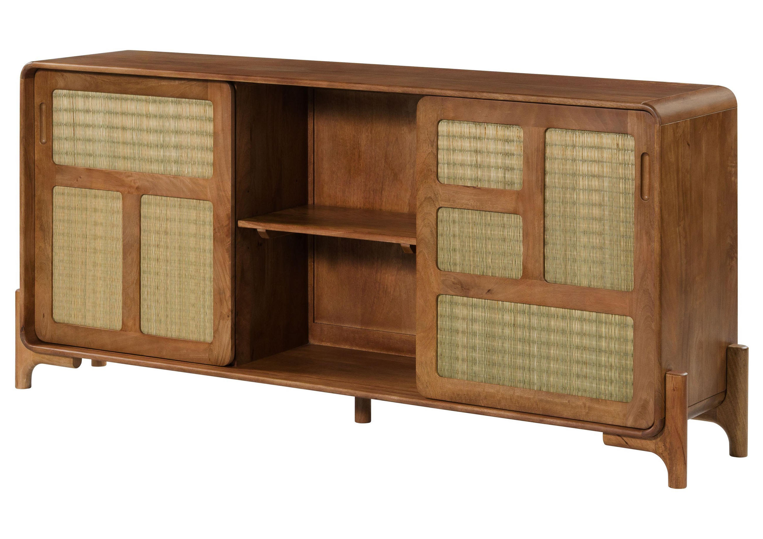SIDEBOARD Mango/Seegras 180x40x80 hellbraun lackiert MIZUMI #102 - Braun, Holz (180/80/40cm) - Massivmoebel24
