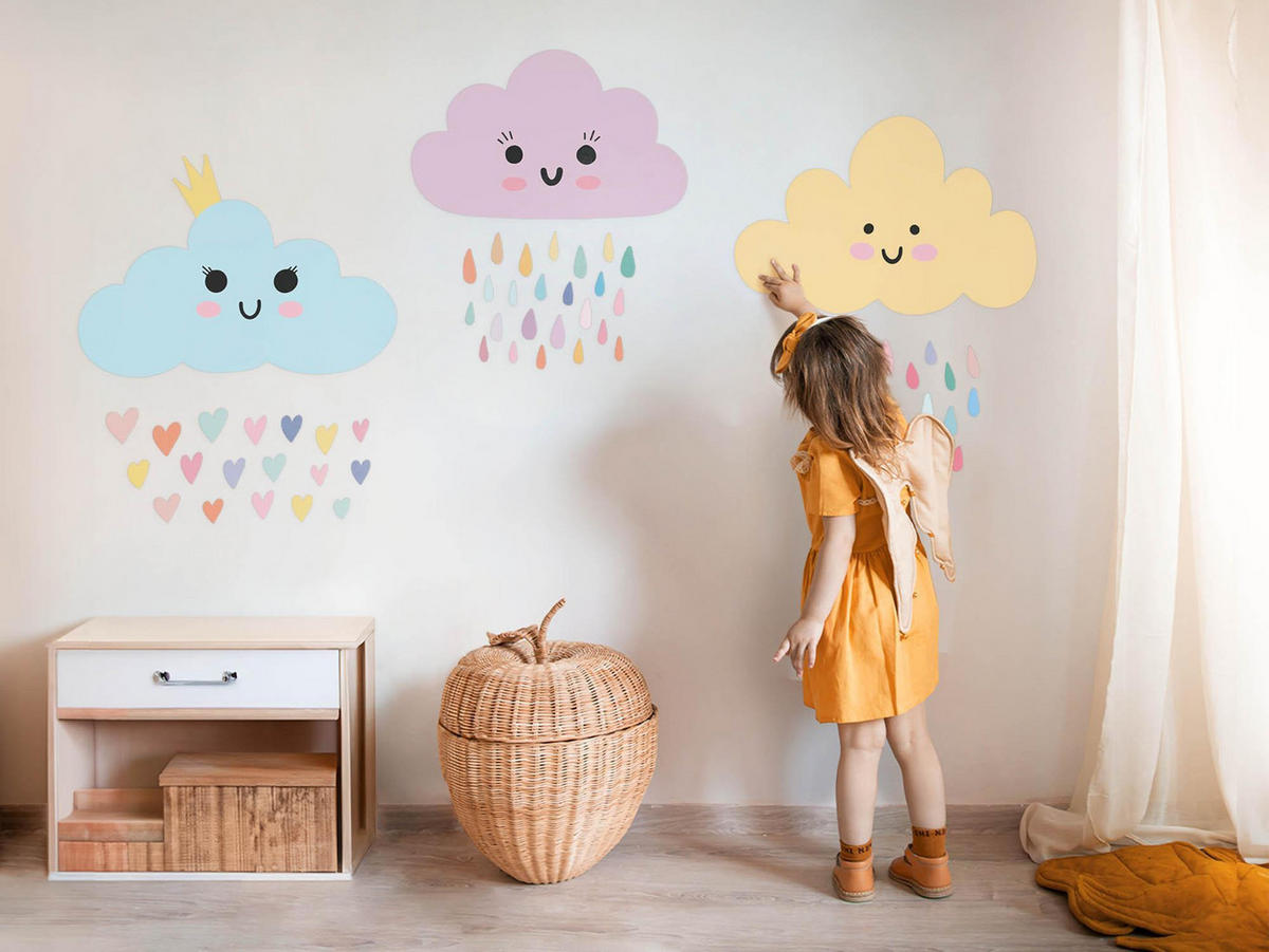 WANDAUFKLEBER 100x128cm - Lächelnde Wolken - Multicolor, Kunststoff (100/128/0.1cm) - Wallfluent