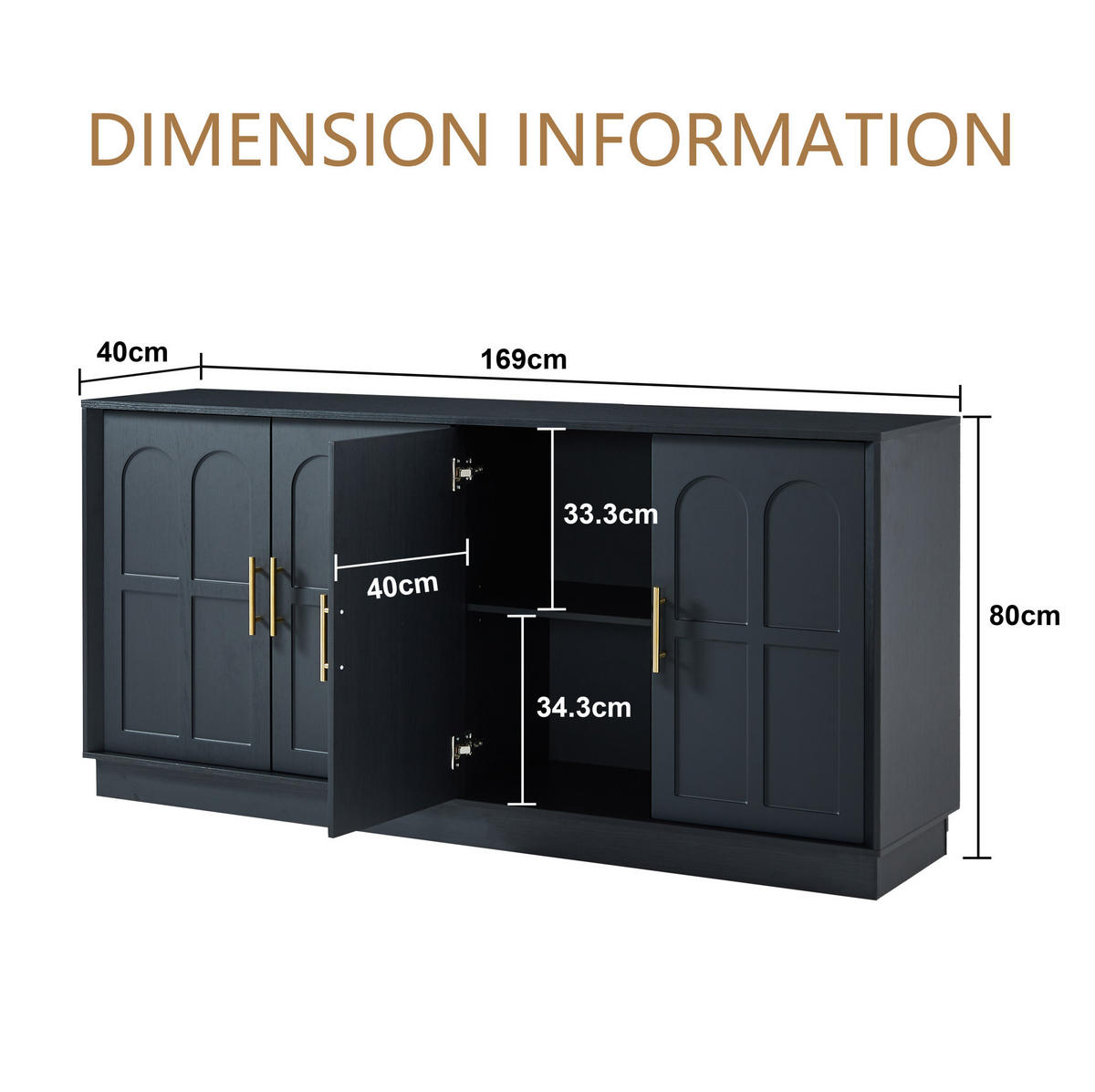 SIDEBOARD 169/40/80 cm mit verstellbaren Einlegeböden und Kippschutz, MDF mit geschwungenen Türen, Schwarz - Schwarz, Holzwerkstoff (169/80/40cm) - Redom
