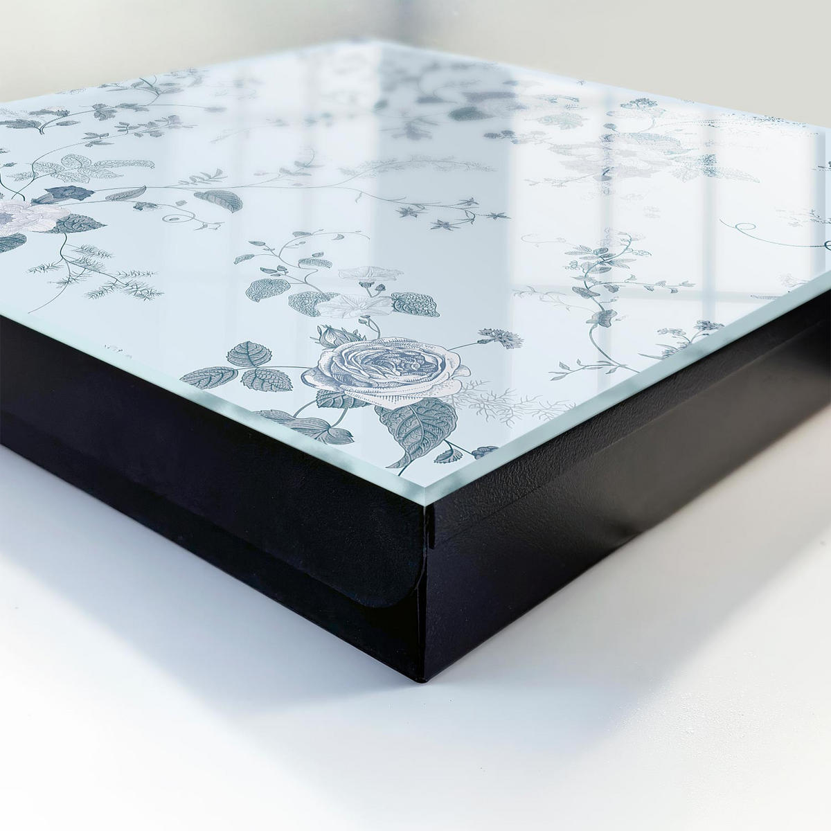 SCHLÜSSELBOX Schwarz 30x30 cm- Türöffnung nach rechts - Botanische Blumen - Blau, Metall (30/30/5cm) - TULUP
