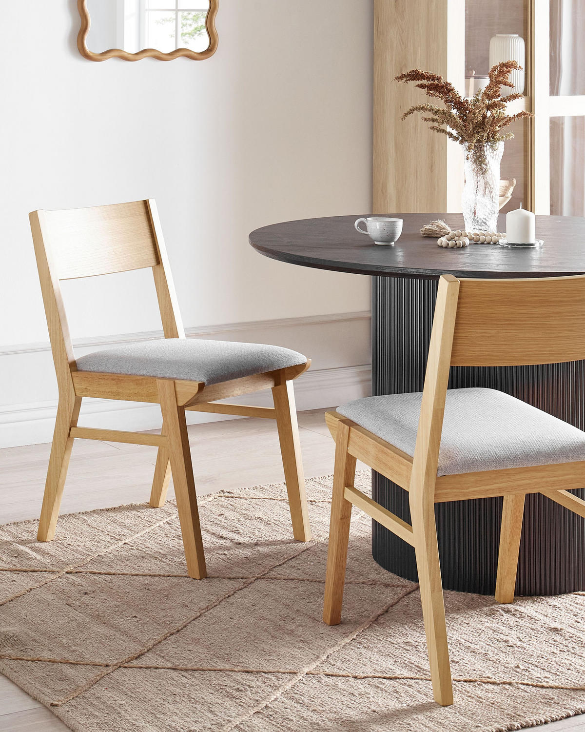 ESSZIMMERSTUHL 2er-Set Hellgrau Enola - Hellgrau/Braun, Holz (45/80/60cm) - Beliani