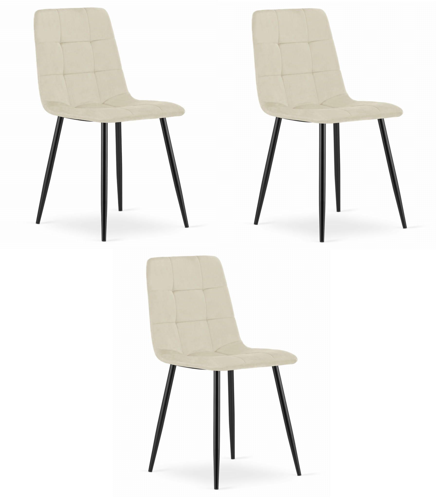 ESSZIMMERSTUHL 3-er Set PYRA beiger Sitz, schwarze Beine - Beige/Schwarz, Textil (45/87/50.5cm) - Valora