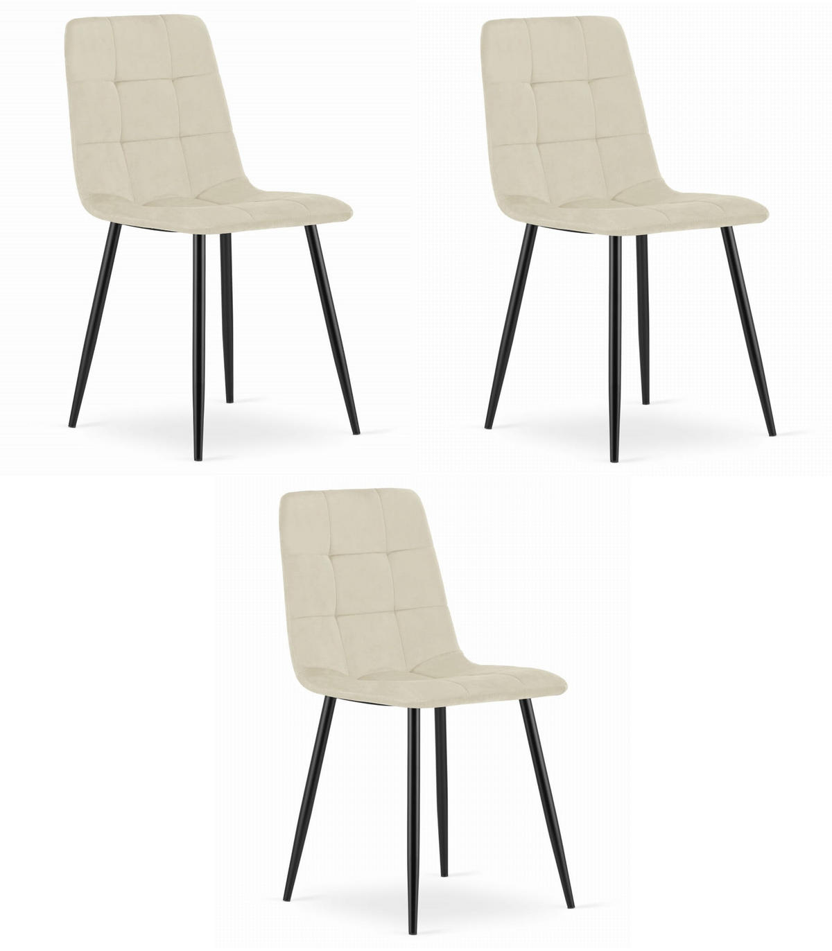 ESSZIMMERSTUHL 3-er Set PYRA beiger Sitz, schwarze Beine - Beige/Schwarz, Textil (45/87/50.5cm) - Valora