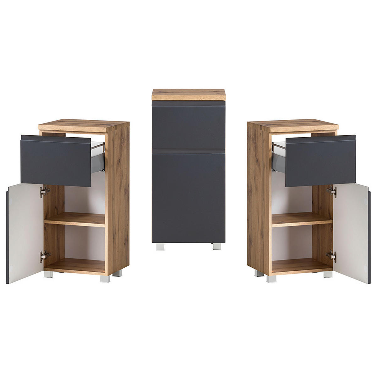 BADMÖBEL-SET 5-TLG. Vasto-03 - Grau, Holzwerkstoff (190/200/47cm) - Lomado