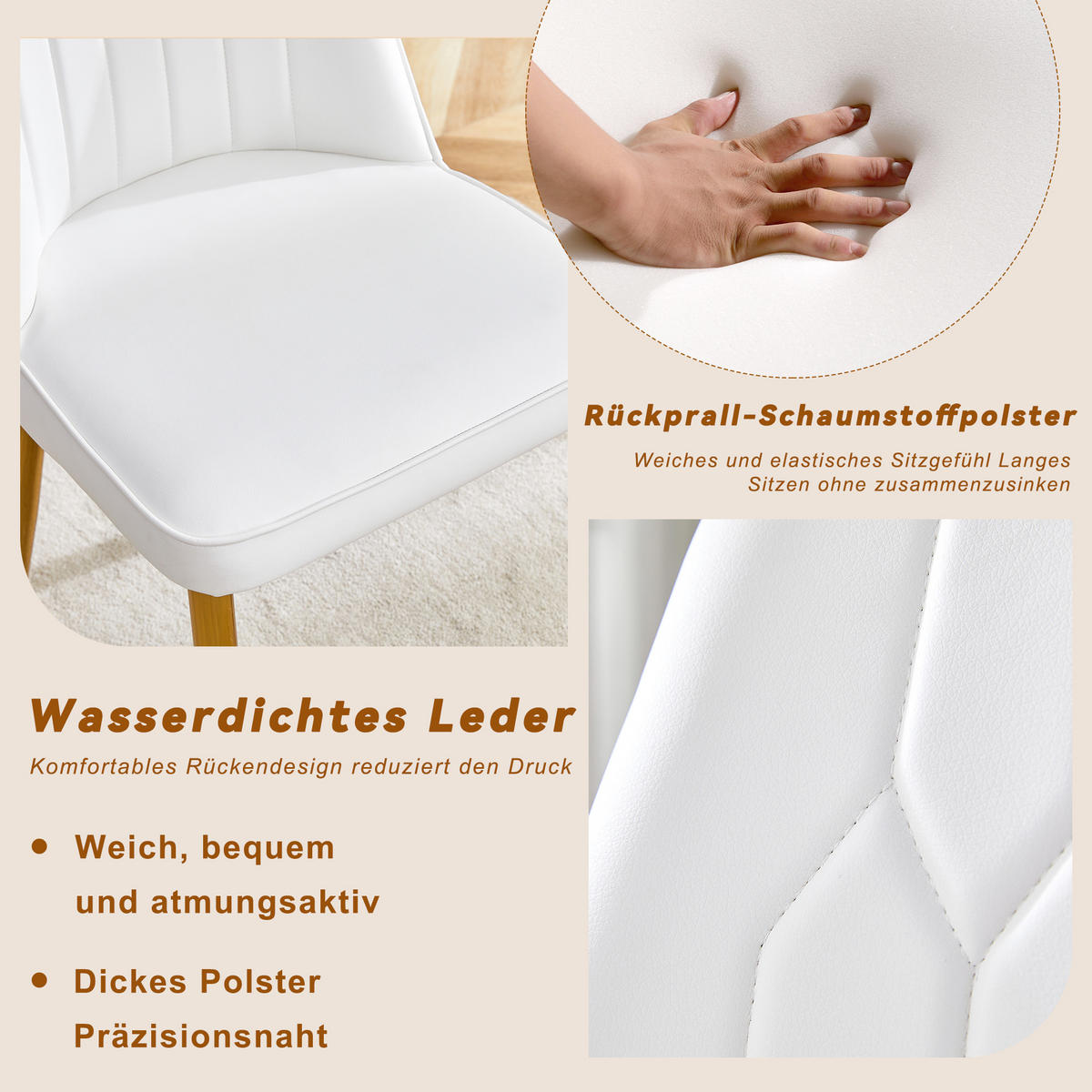 STUHL-SET DE-36519 2 Stück mit PU-Bezug und Metallbeinen Weiß - Weiß, Metall (41.5/89/43cm) - ComfortXL