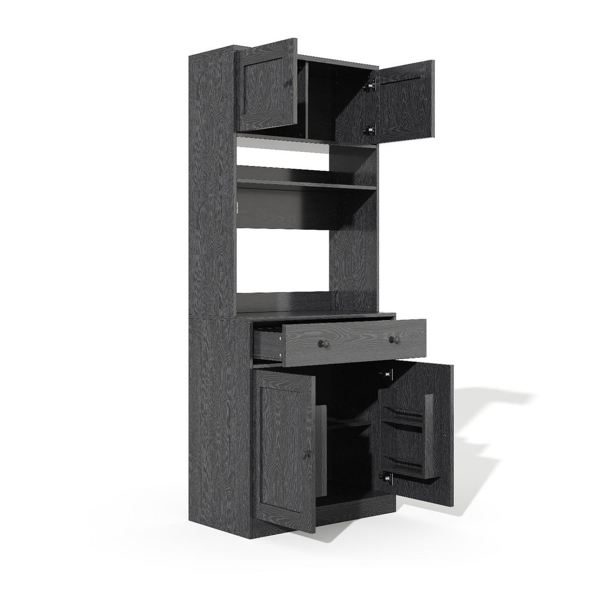 KÜCHENSCHRANK 72/180/40 cm MDF Schwarz MIT STECKDOSE UND LED-BELEUCHTUNG für Küche und Esszimmer - Schwarz, Holzwerkstoff (40/180/72cm) - Rolipo