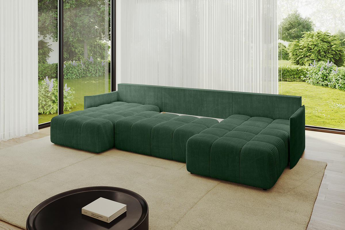 WOHNLANDSCHAFT LONLI-U 355x189x68 Grün Cord - Grün, Holzwerkstoff/Kunststoff (355/68/189cm) - ALTDECOR