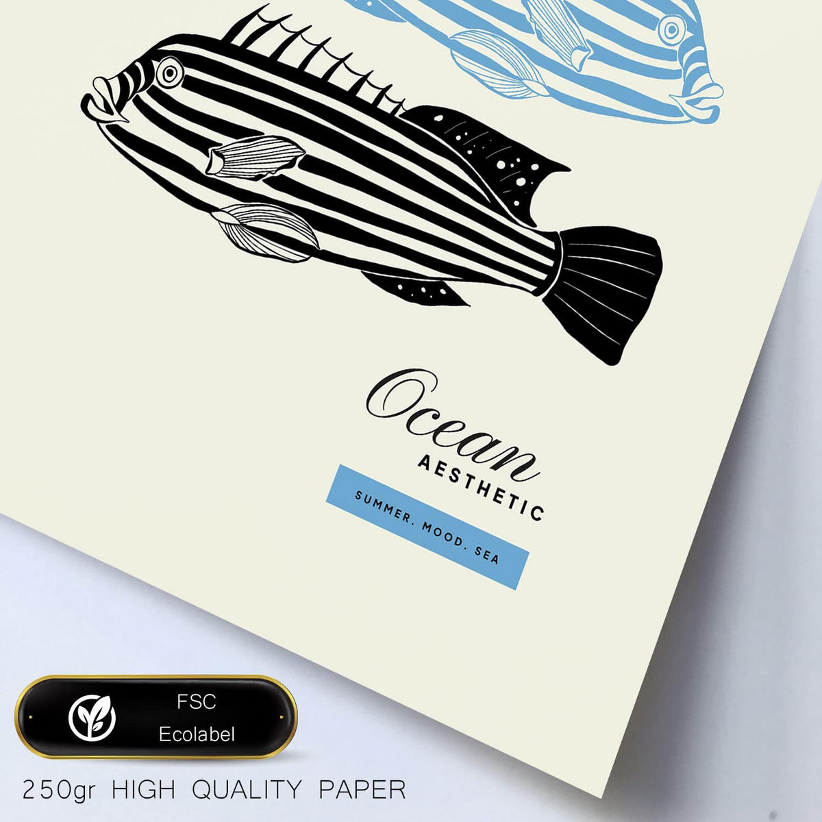 POSTER Set Mit 6 In Schwarzer Tinte Meerestiere Kunstdrucke Von Meer Und Ozean Für Innenarchitektur A3 & A4 Weißer Rahmen - Weiß, Papier (29/3cm) - Nacnic