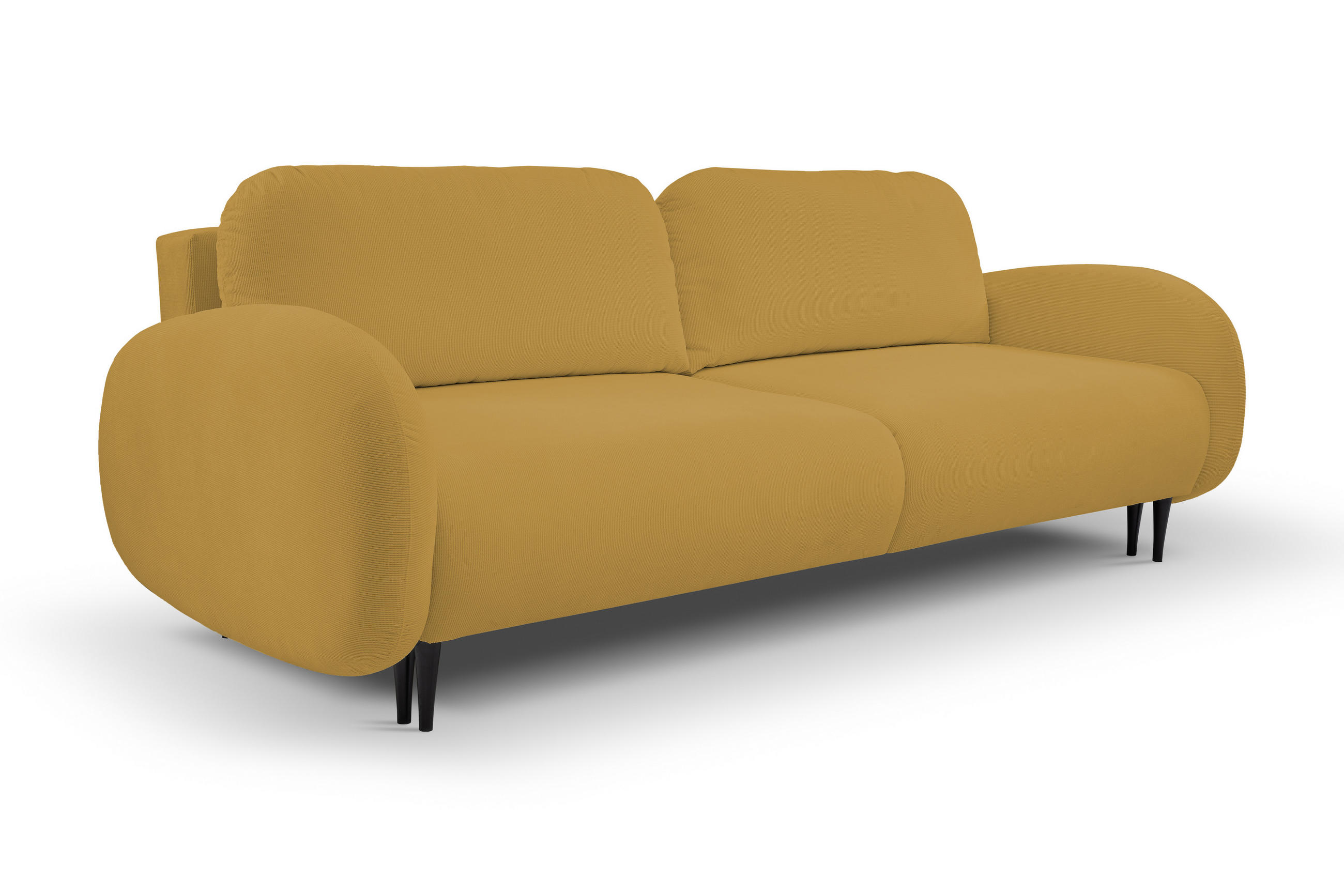 SOFA SOFT RunAgin Mit Schlaffunktion Und Bettkasten, PUR-Schaum, Schwarze Kunststofffüße, lose Rückenkissen, freistehend, 232x109x95 cm Gold-coloured - Goldfarben, Holz/Textil (232/95/109cm) - DomoHome