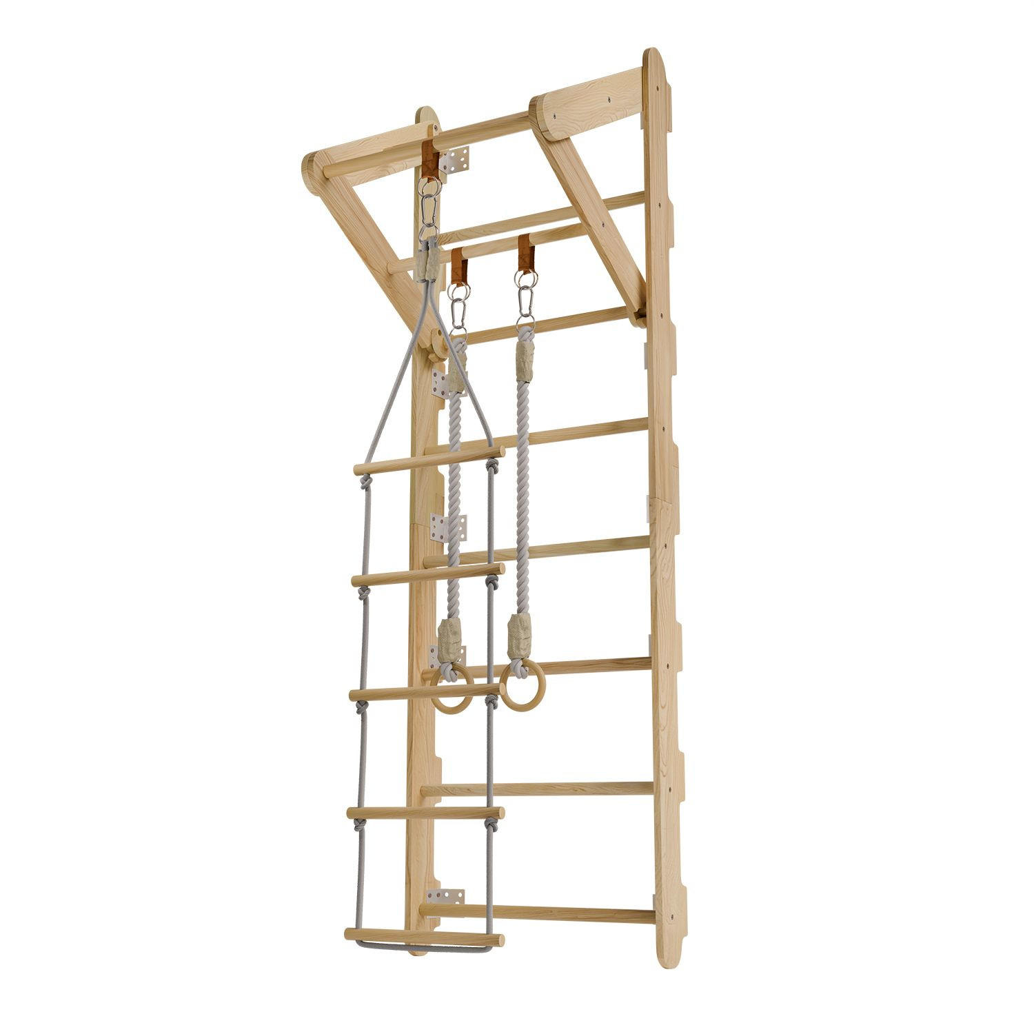 SPROSSENWAND für Kinder mit Turnringen - Naturfarben, Holz (62/57cm) - Juskys