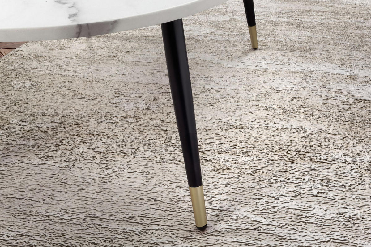 COUCHTISCH oval in Marmor-Optik – mit Metallgestell im modernen Design, Weiß 120x60x42 cm - Goldfarben/Weiß, Holzwerkstoff/Metall (60/120/42cm) - KADIMA DESIGN