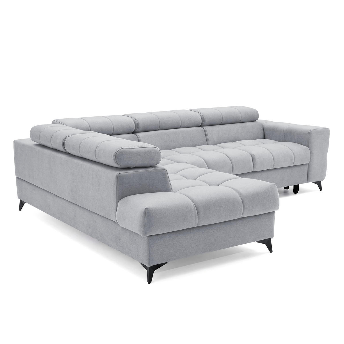 ECKSOFA PUDDING L Links mit Schlaffunktion 125x195 Velours Hellgrau - Hellgrau/Schwarz, Holz/Textil (203/275cm) - Muffo