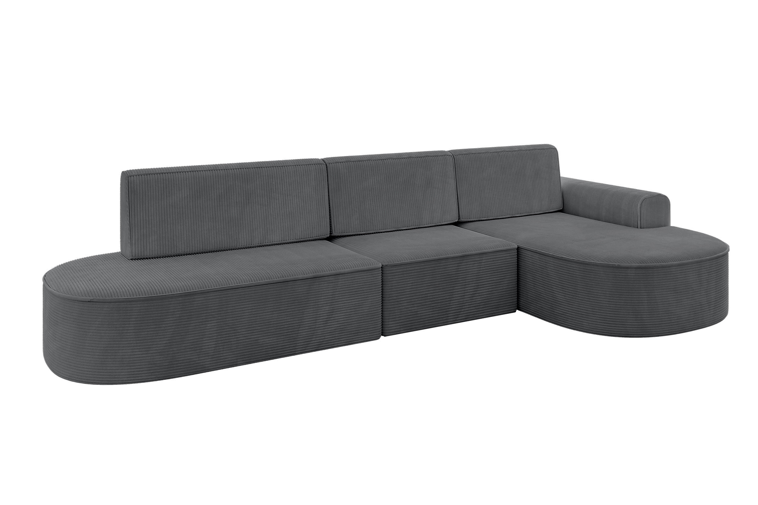 ECKSOFA mit Schlaffunktion Ottomane RECHTS MARI L2-S 368X167X85 Dunkelgrau Cord - Graphitfarben/Schwarz, Holzwerkstoff/Kunststoff (167/368cm) - ALTDECOR