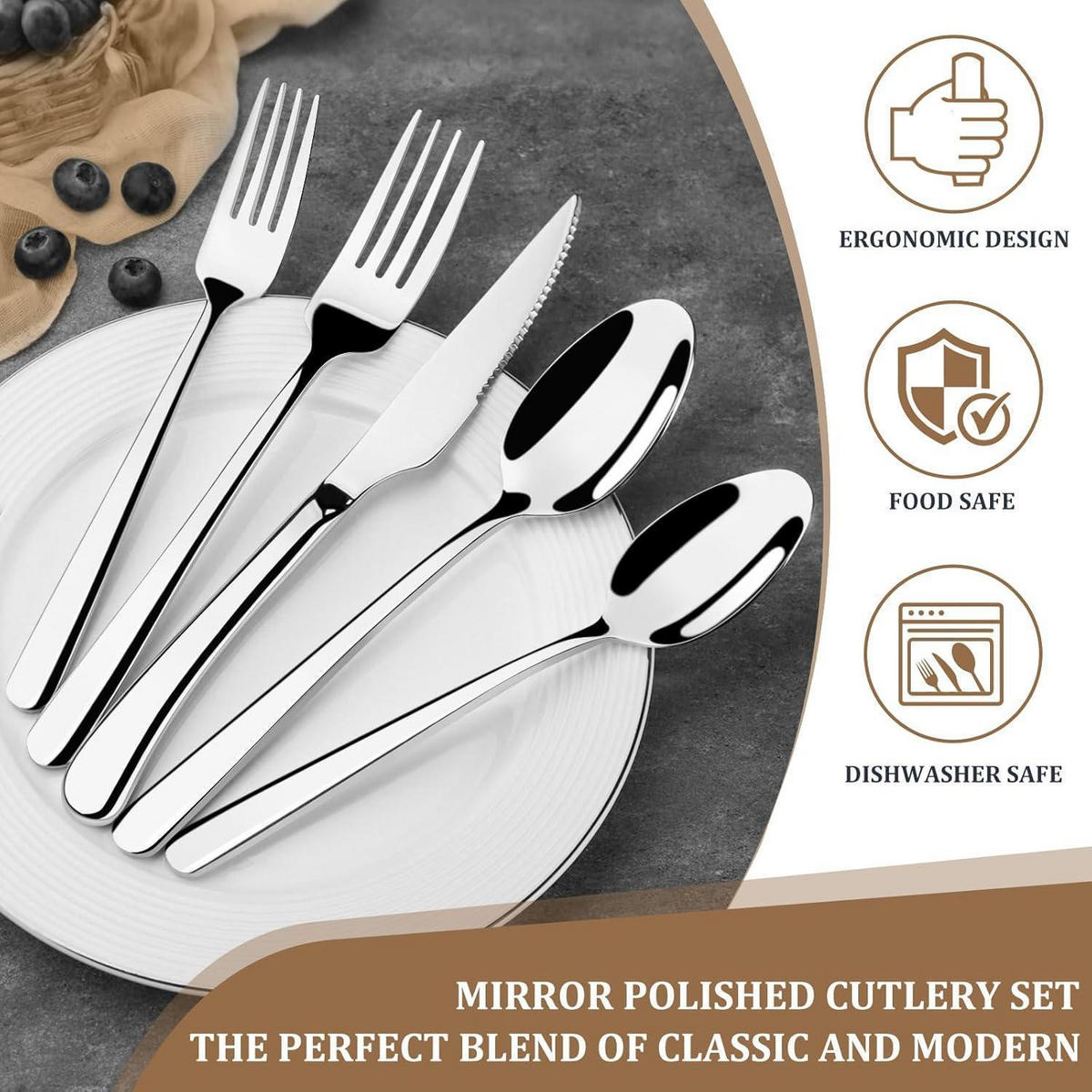 BESTECKSET 20-teilig für 4 Personen Edelstahl Silber - Silberfarben, Metall