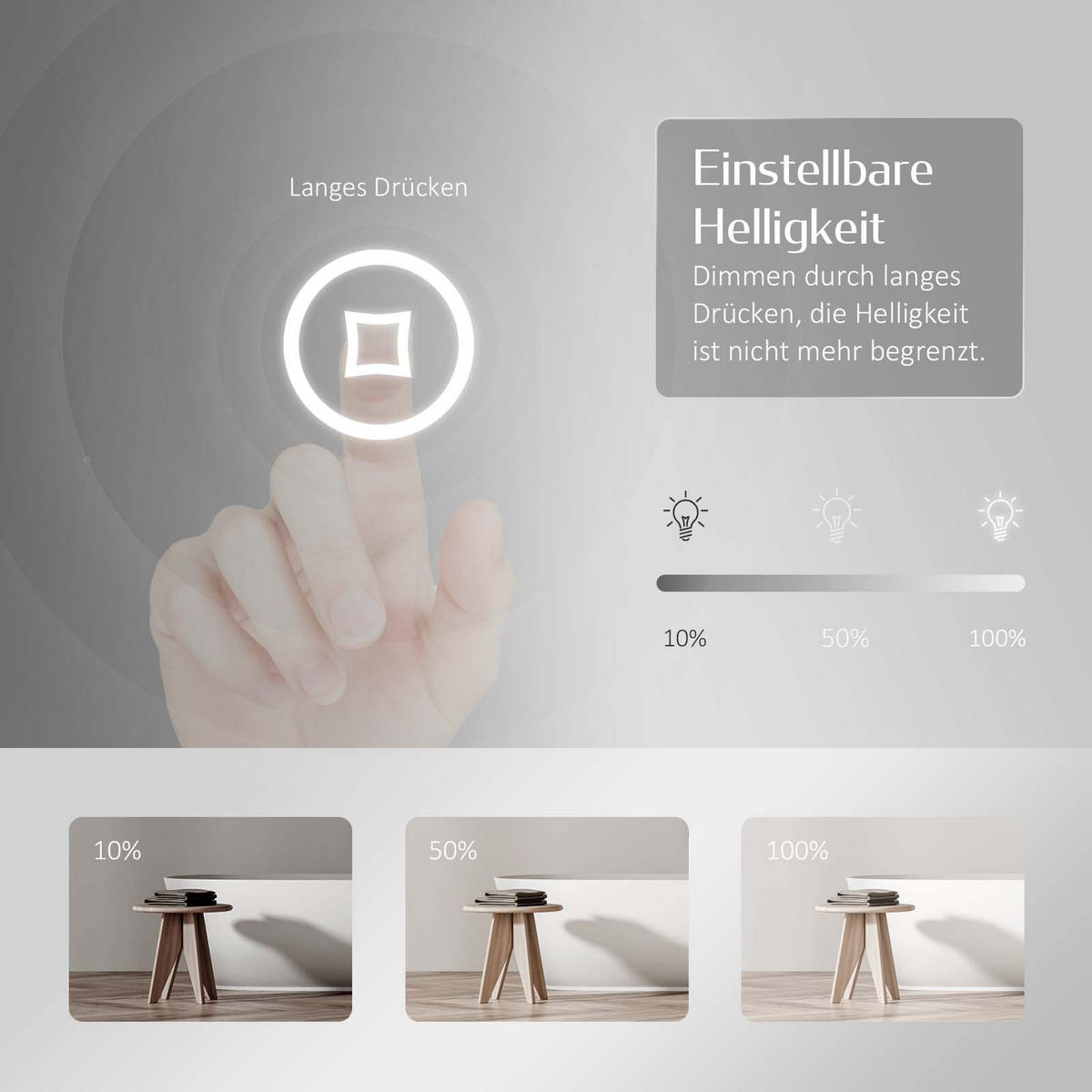 BADSPIEGEL Rund mit Beleuchtung mit Hängeriemen Schwarz ф60 cm - Schwarz, Glas (60/3/60cm) - EMKE