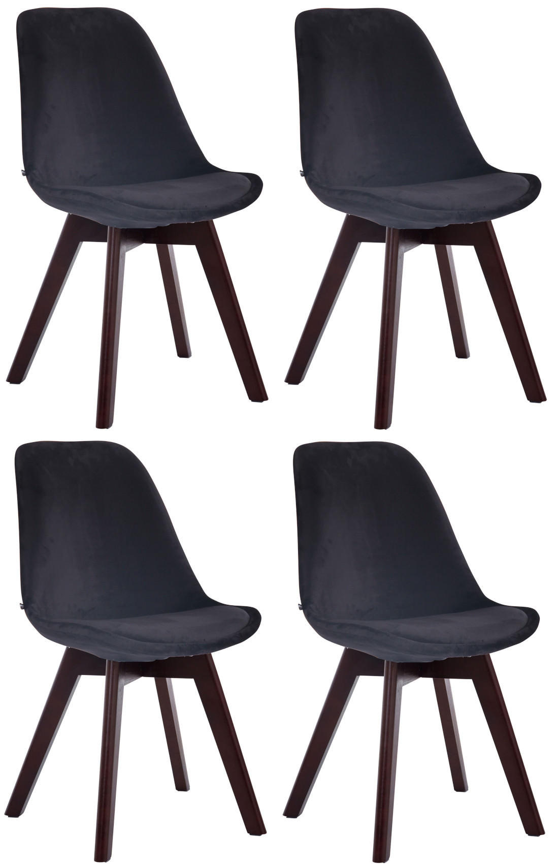 STUHL 4er Set Samt Schwarz - Walnussfarben/Schwarz, Holz/Textil (48/84/55cm) - CLP