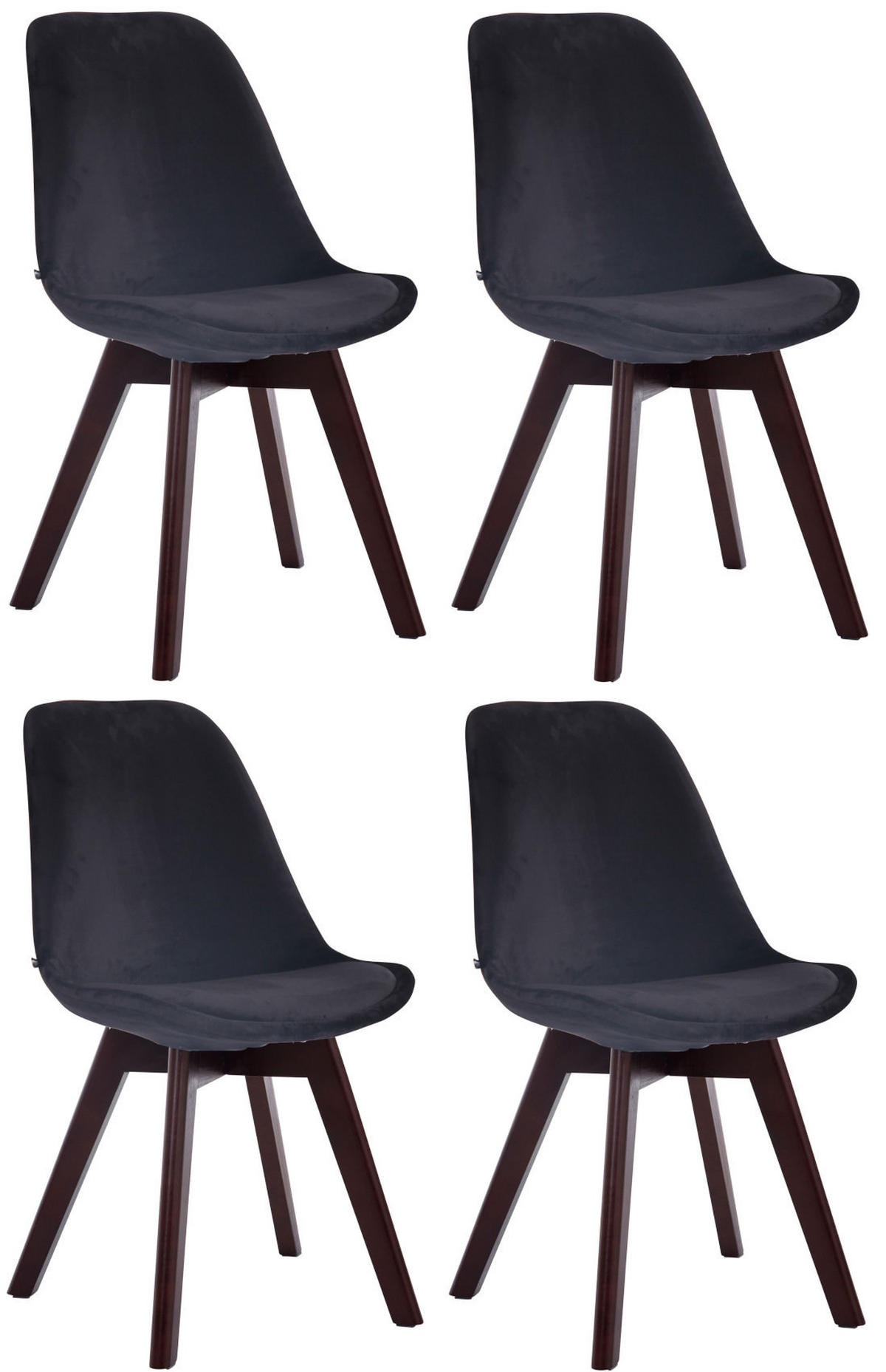 STUHL 4er Set Samt schwarz - Walnussfarben/Schwarz, Holz/Textil (48/84/55cm) - CLP