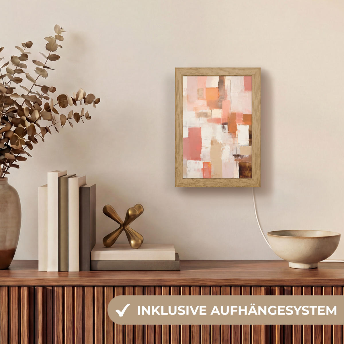 STOLNÍ LAMPA Umění - Růžová - Abstraktní 15x20 cm - šedohnědá, kompozitní dřevo (8/15/20cm) - OnlyWow