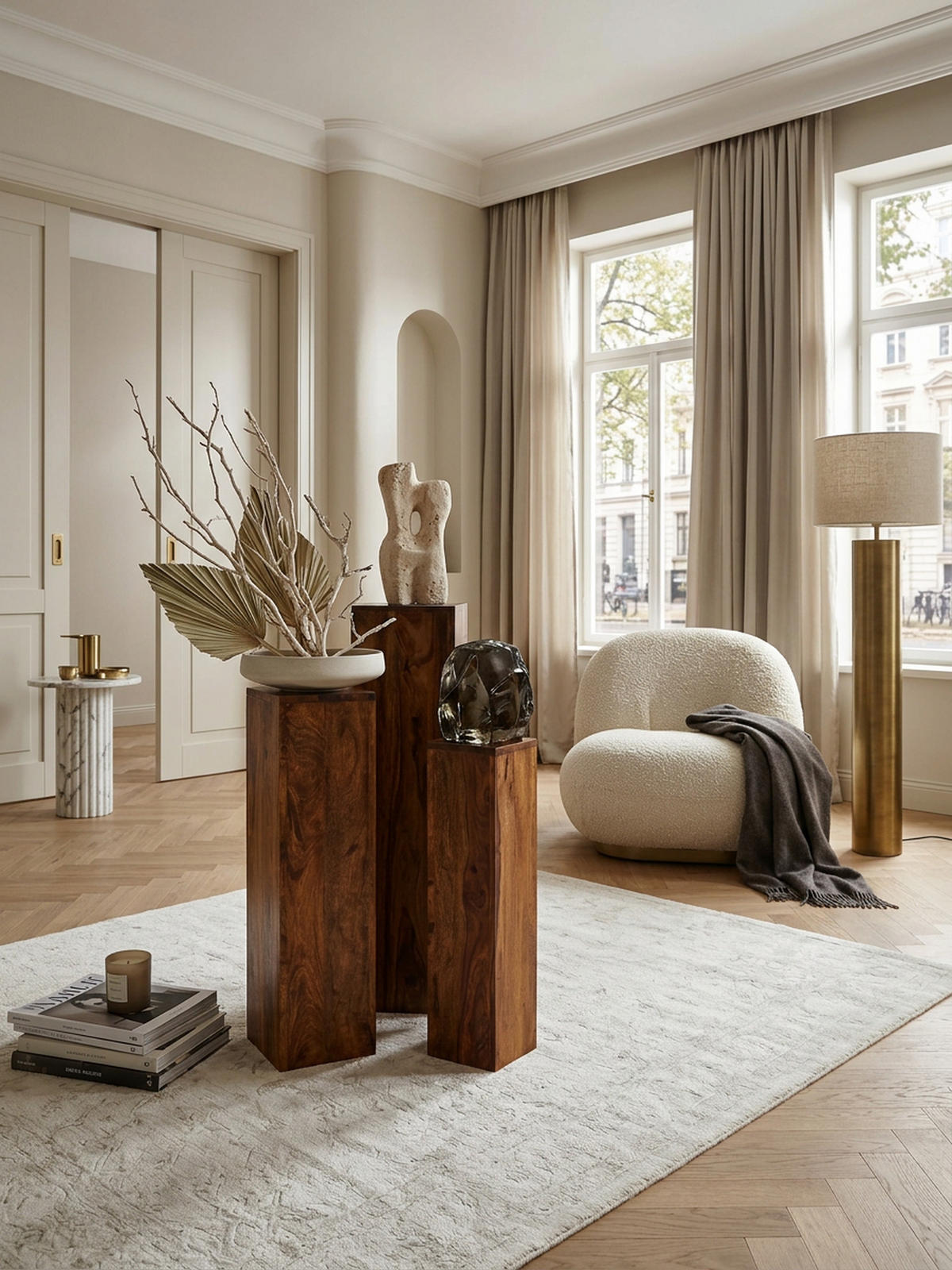 BEISTELLTISCH 3er Set Massivholz Ineinander Verstaubar Einzigartige Maserung, Braun 24x24x85 cm - Braun, Holz (24/24/85cm) - KADIMA DESIGN