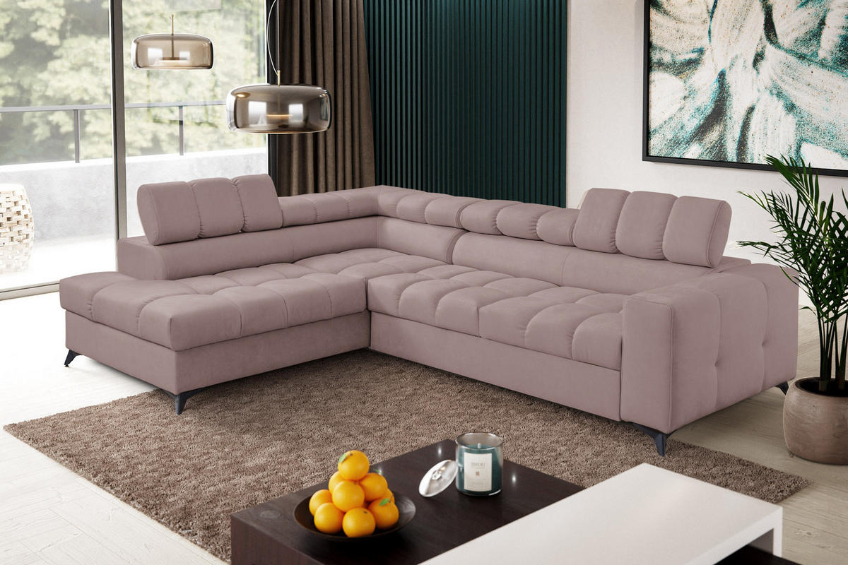 ECKSOFA Andrea L-Form mit verstellbaren Kopfstützen Schlaffunktion Bettkasten 267 cm links rosa - Rosa, Kunststoff (106/267cm) - Margaret Hadas24