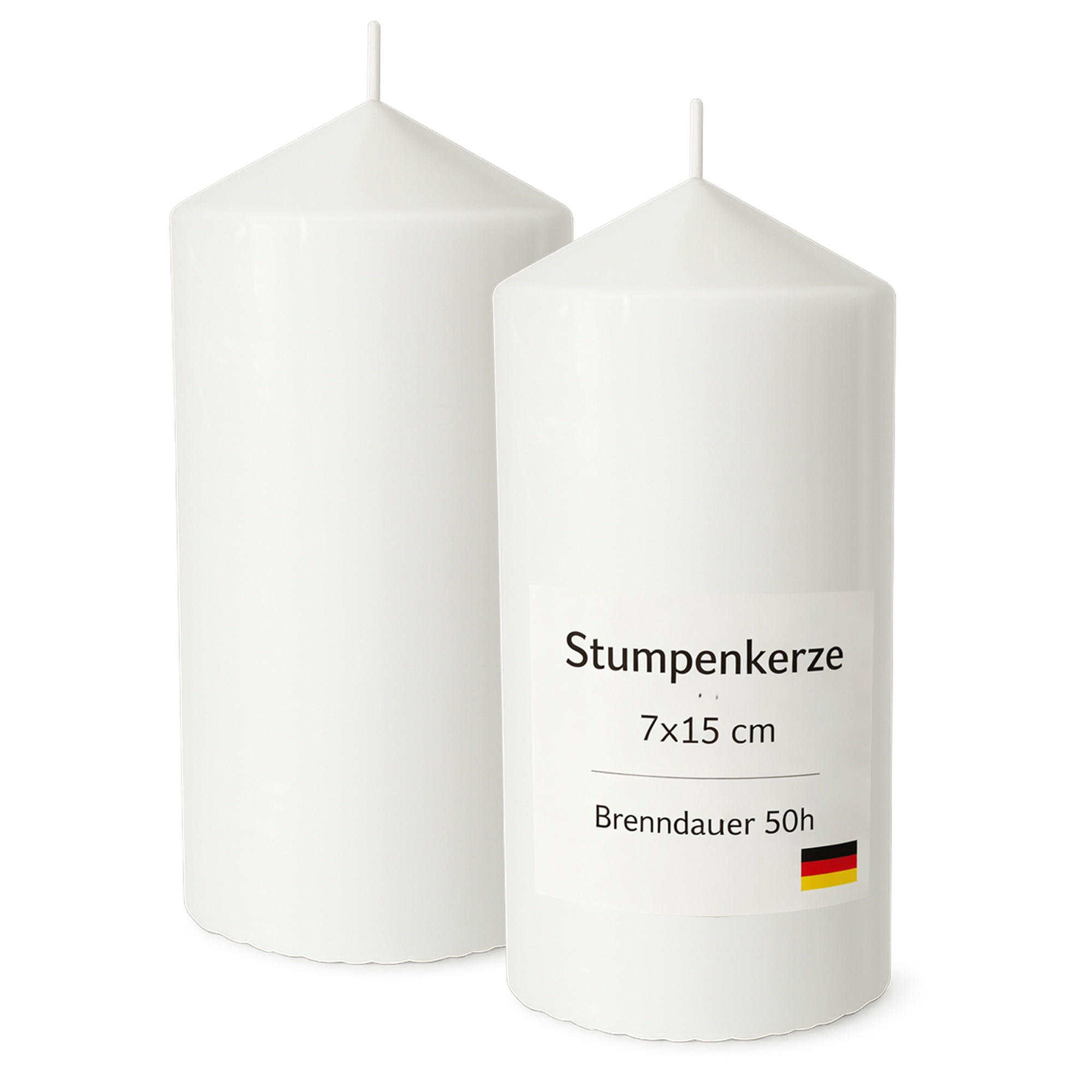 STUMPENKERZEN Ø7cm x 15cm Weiß (2er Pack) - Weiß, Naturmaterialien (15cm) - HS Candle