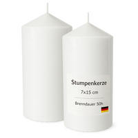 STUMPENKERZEN Ø7cm x 15cm Weiß (2er Pack) - Weiß, Naturmaterialien (15cm) - HS Candle