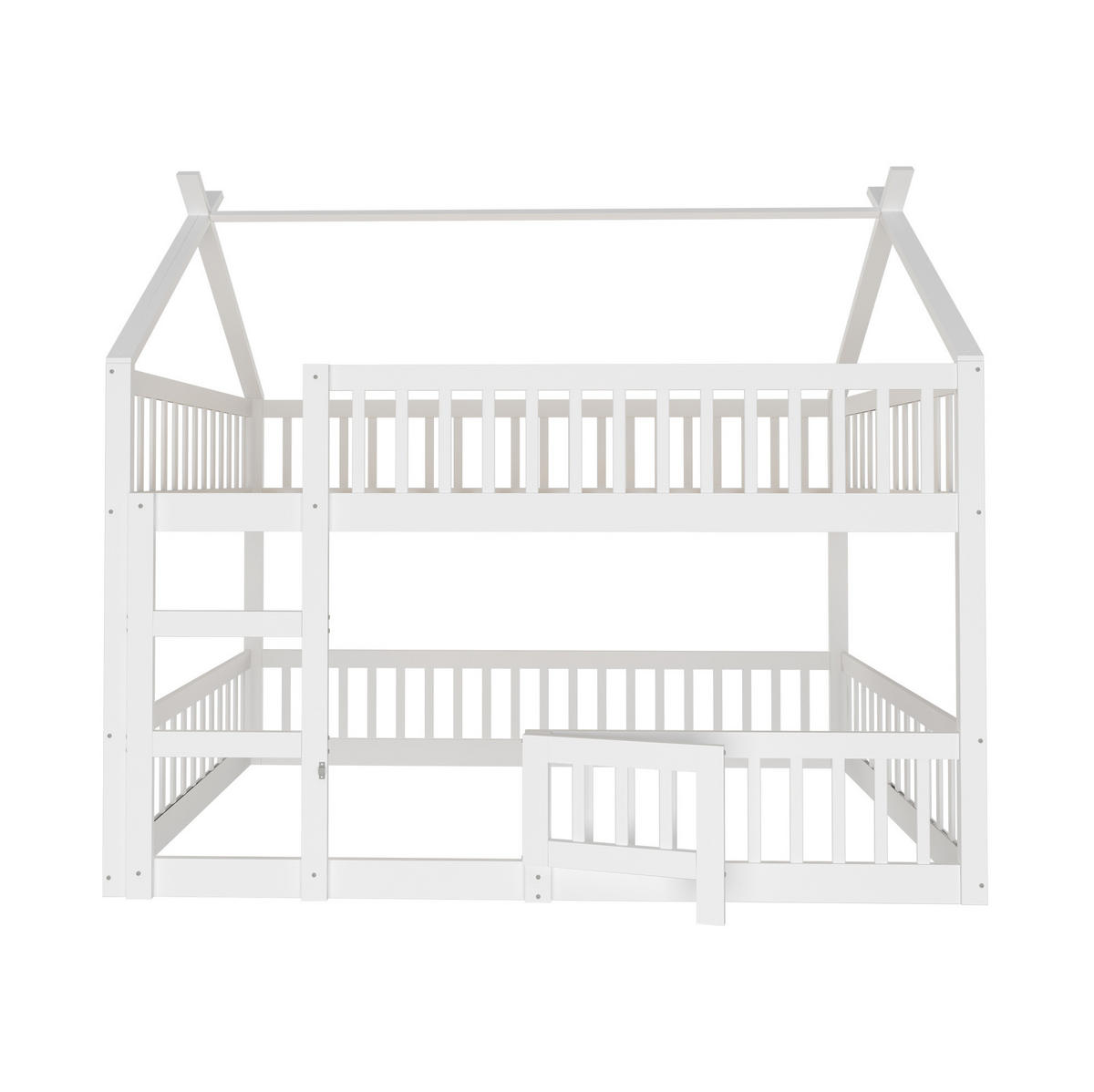 ETAGENBETT 140/200 cm Weiß mit Treppe und Hochsicherheitszaun - Weiß, Holz (140/200cm) - OKWISH