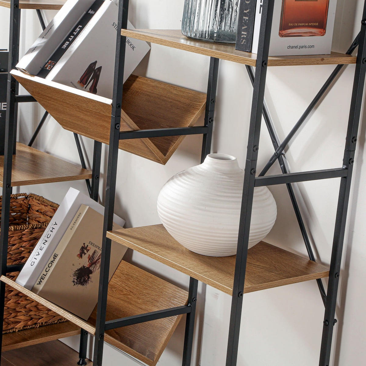 REGAL 11 Ebenen Industrial-Stil - L125 x H150 cm - Apfelbaumfarben, Holzwerkstoff (27/150/125cm) - Calicosy