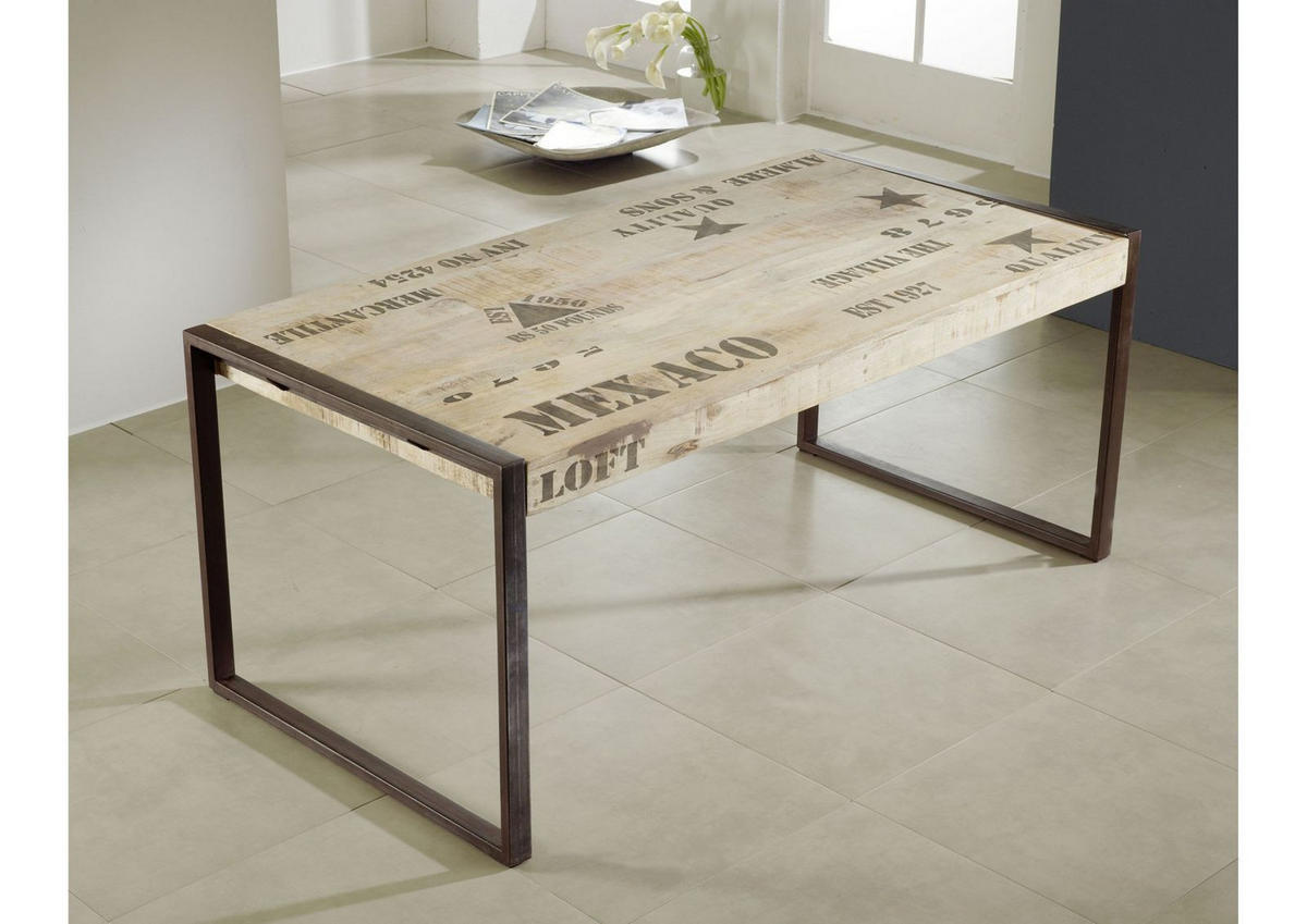 ESSTISCH Mango 140x90x76 natur bedruckt FACTORY #115 - Naturfarben, Holz (140/90/76cm) - Massivmoebel24