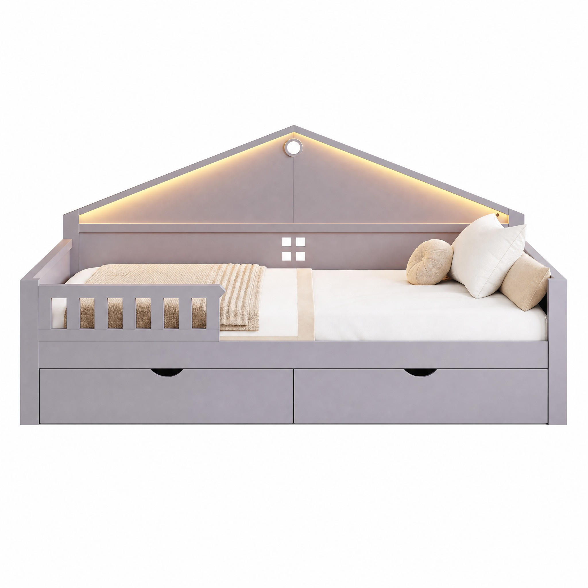 BETT mit LED und 2 Schubladen 90x200 cm Grau - Grau, Holz (90/200cm) - Meubliv