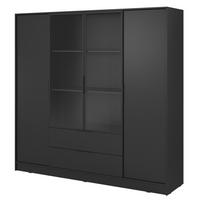 SCHRANK 206 cm mit Glas Kalma, Schubladen, 4 Türen, Schwarz - Schwarz, Holz (206/200/51cm) - Emporius