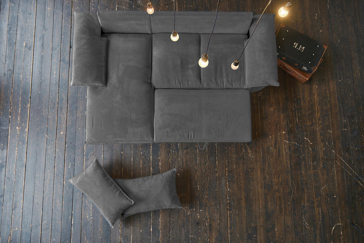 ECKSOFA DAMETO Grau Cord - Schwarz/Grau, Kunststoff/Textil (266/174cm) - KAWOLA