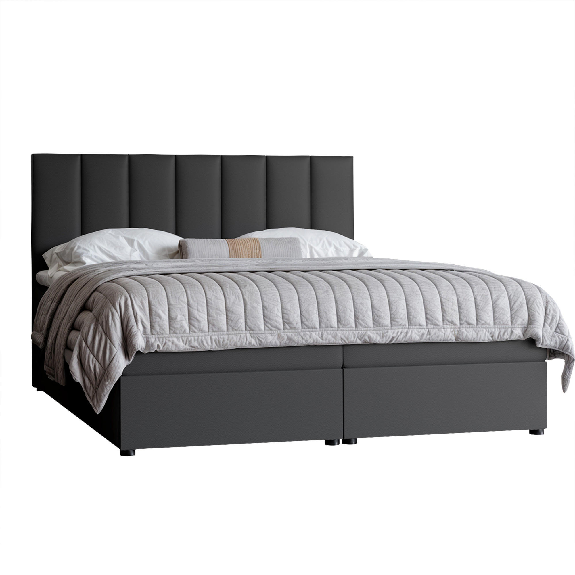 BOXBETT ZELTO 200/200 cm, mit Matratze und Topper, Schwarz - Schwarz, Holzwerkstoff/Textil (200/200cm) - Idohome