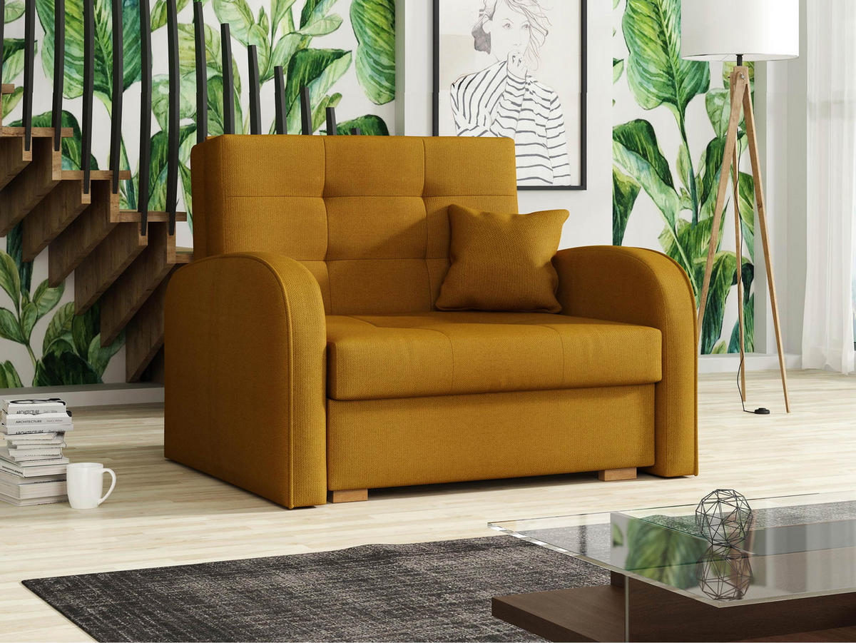SCHLAFSOFA Viva Gold I - Dunkelgelb/Braun, Holz/Textil (103/85/98cm) - MIRJAN24
