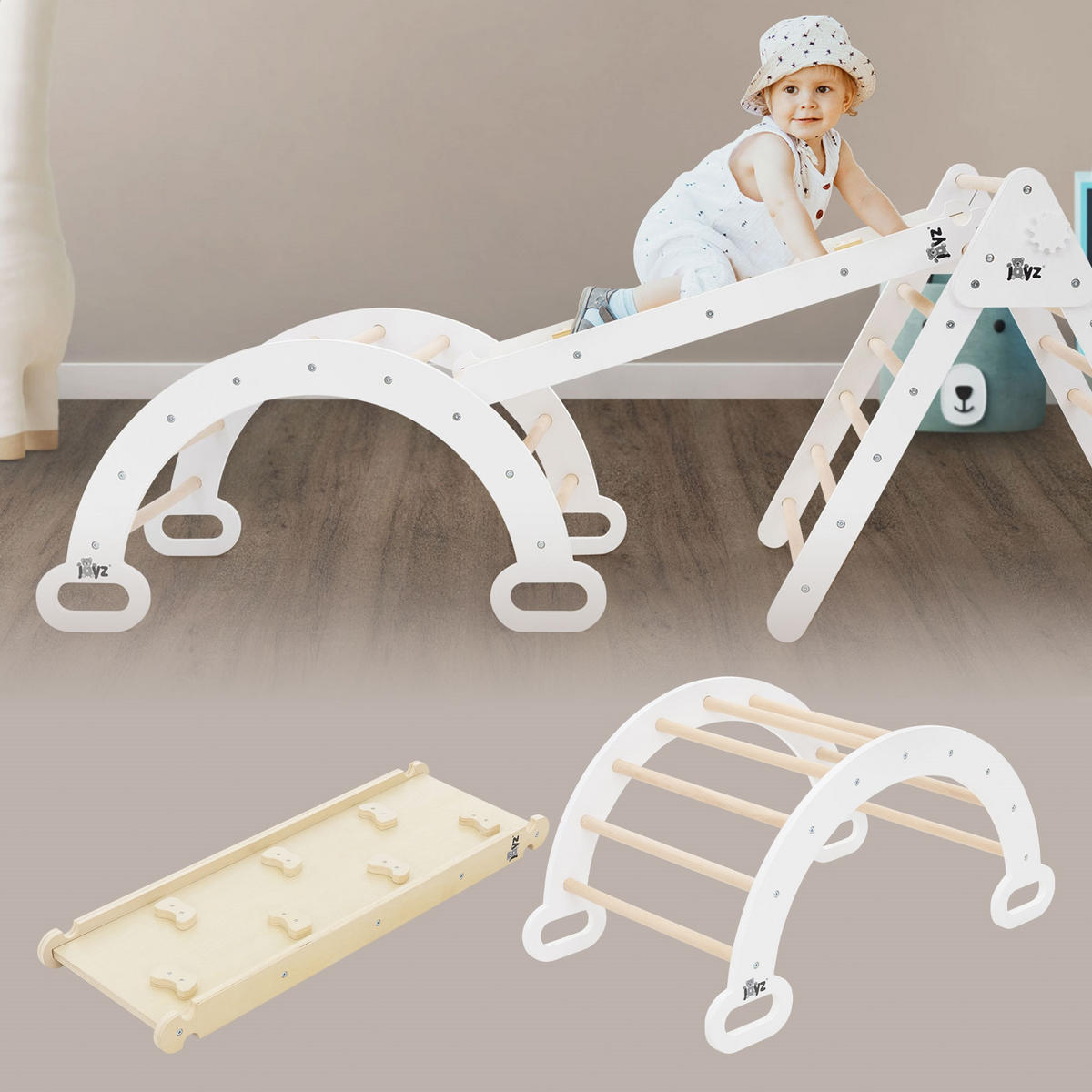 KLETTERBOGEN mit RUTSCHBRETT - Weiß, Holz (52/45.5/94cm) - Joyz