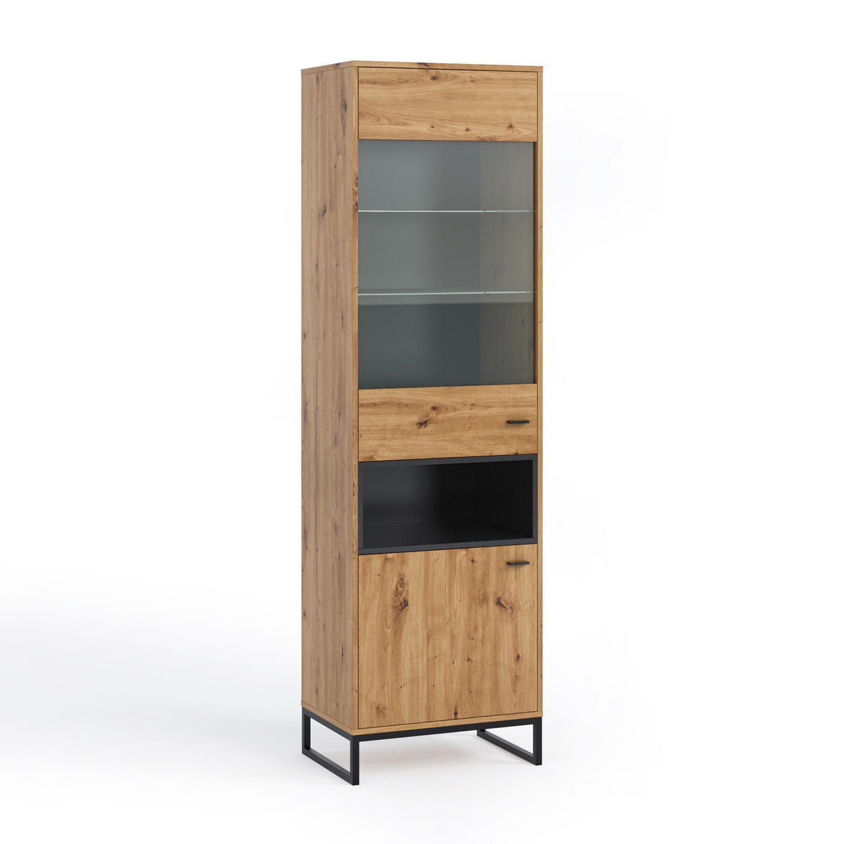 VITRINE OMAN mit 2 Türen, eiche Artisan+Schwarz - Schwarz/Eiche Artisan, Holzwerkstoff/Metall (60/202/40cm) - Beautysofa