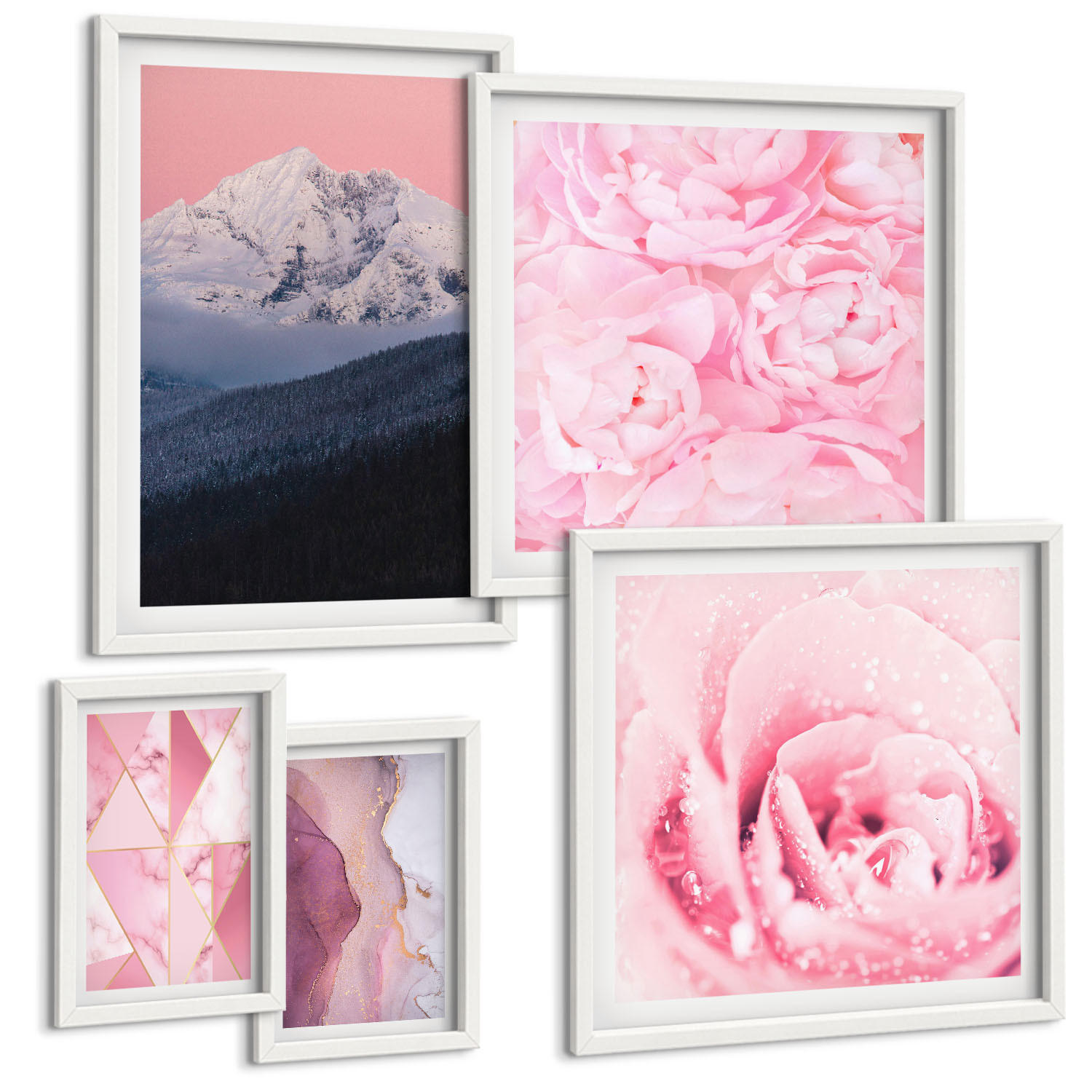 BILDER SET 5er Set - 50x50 cm & 20x30 cm & 40x60 cm Weißer Rahmen - Abstraktionen dekorativer Malerei - Weiß, Kunststoff (40/60cm) - TULUP