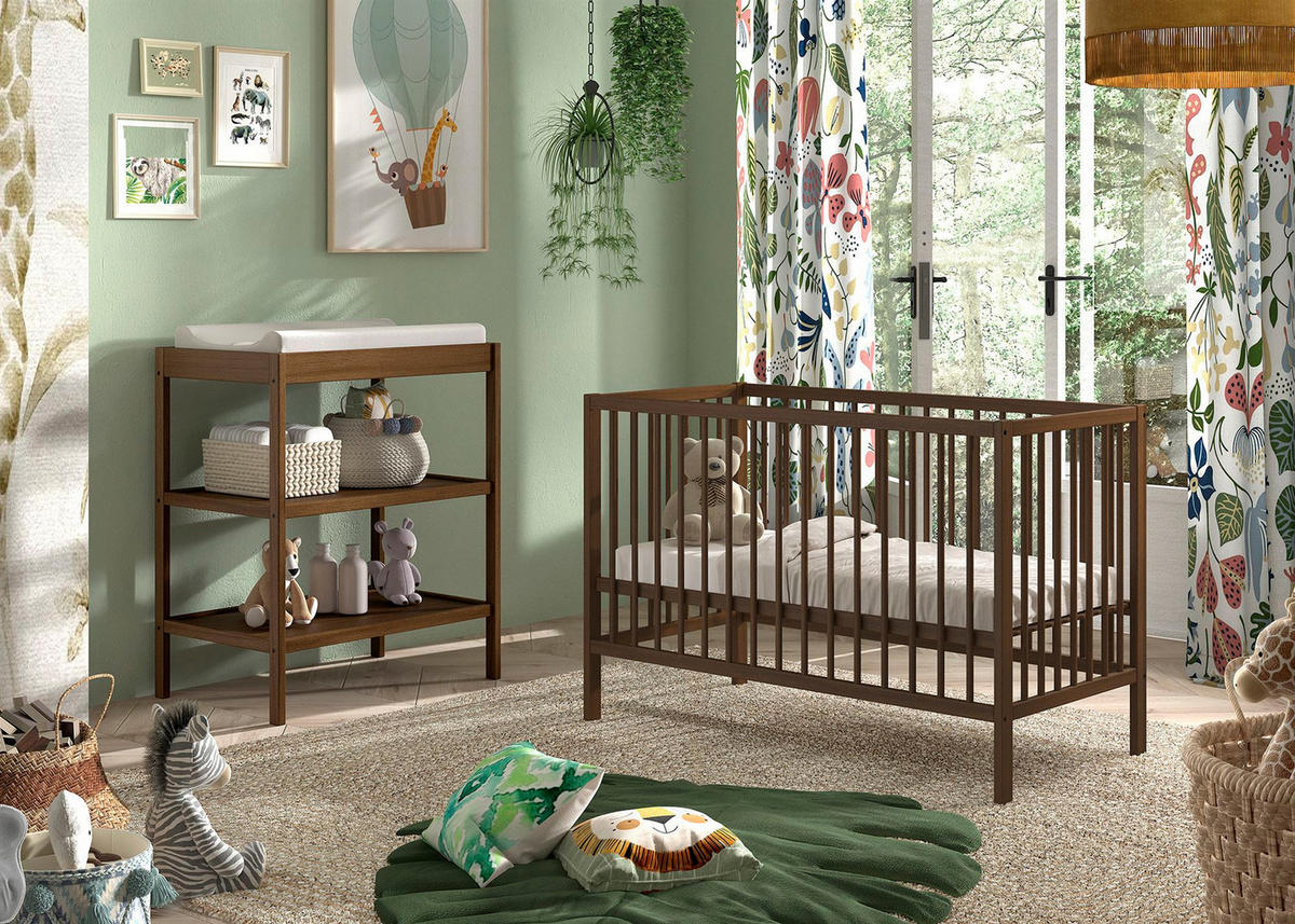 BABYZIMMER SET Keira mit Babybett Wickelkommode Buche massiv nussbaum - Nussbaumfarben, Holz (84/65/124cm) - 58aufmkessel