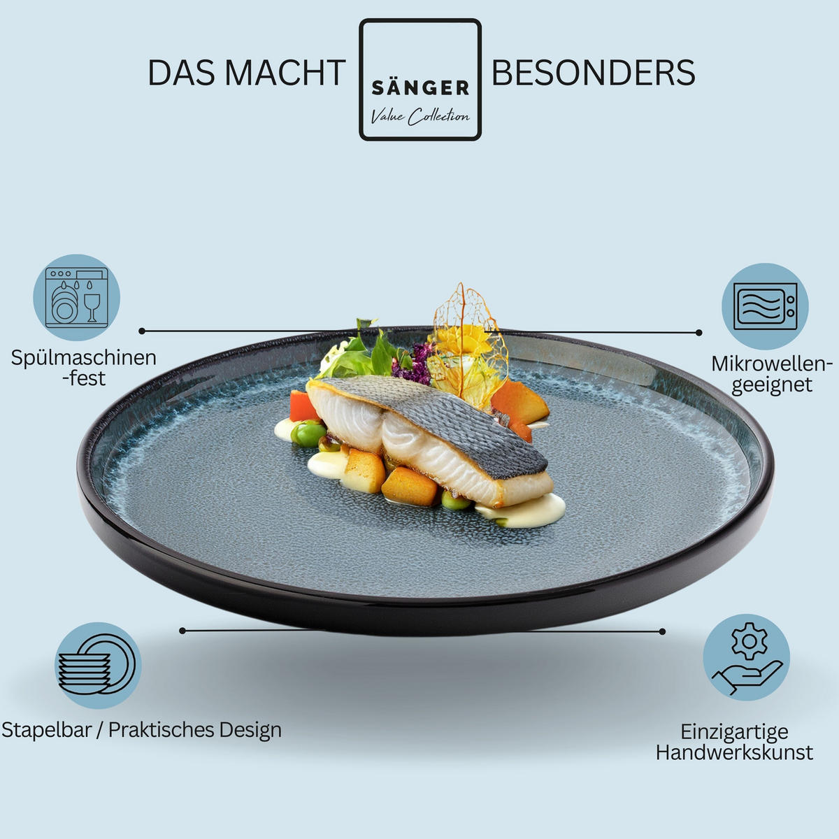 SPEISETELLER SET MANILA - 6 teilig aus Steingut - Blau, Stein (26.5cm) - Sänger