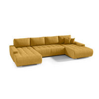 WOHNLANDSCHAFT mit Schlaffunktion Dhaka U, Honig - Honig, Textil (185/85/350cm) - Fedve