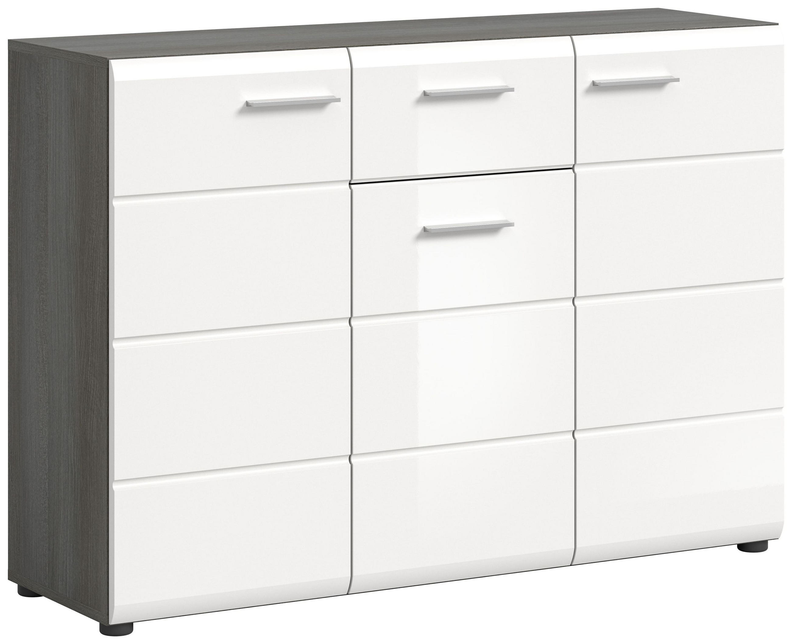 KOMMODE SALSA (B/H/T: ca. 120/85/37 cm) in Rauchsilber Nachbildung/weiß hochglanz - Silberfarben, Holzwerkstoff (120/85/37cm)