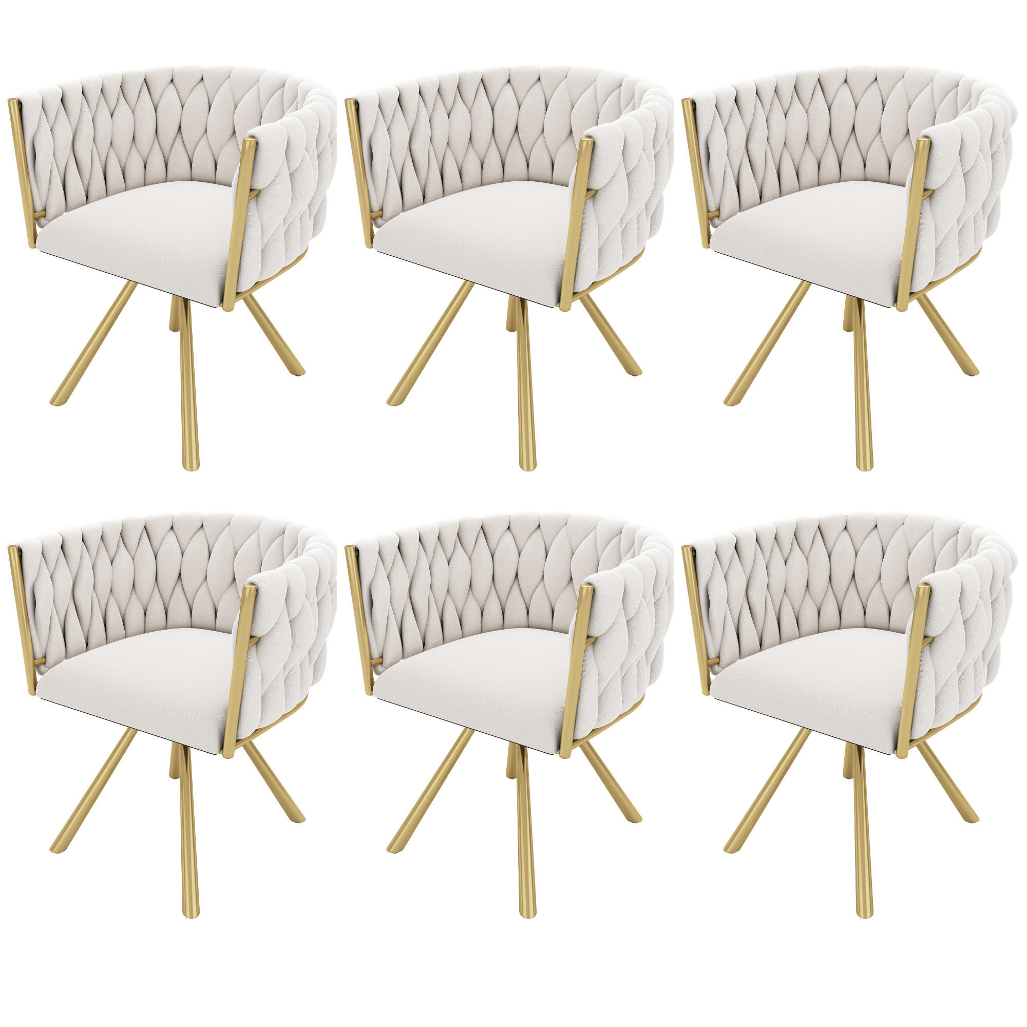 ESSZIMMERSTUHL 6er Set Samt Drehstuhl Beige Gold Metall - Beige, Textil (53/72/59.5cm) - FLIEKS