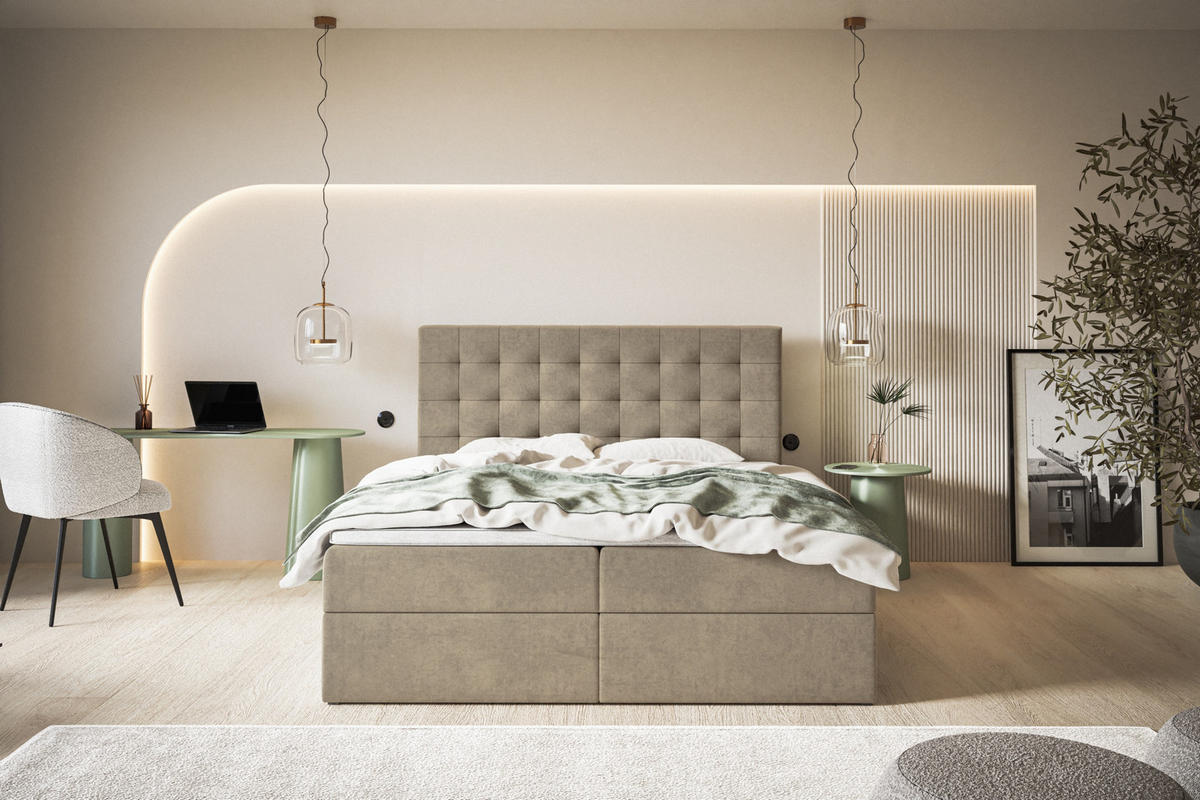 BOXBETT RIO mit 2 Bettkästen, 120x200, Farbe: Grün, Velourstoff, Doppelbett mit Bonell-Matratze - Grün, Holz/Kunststoff (120/200cm) - Alpi-Möbel