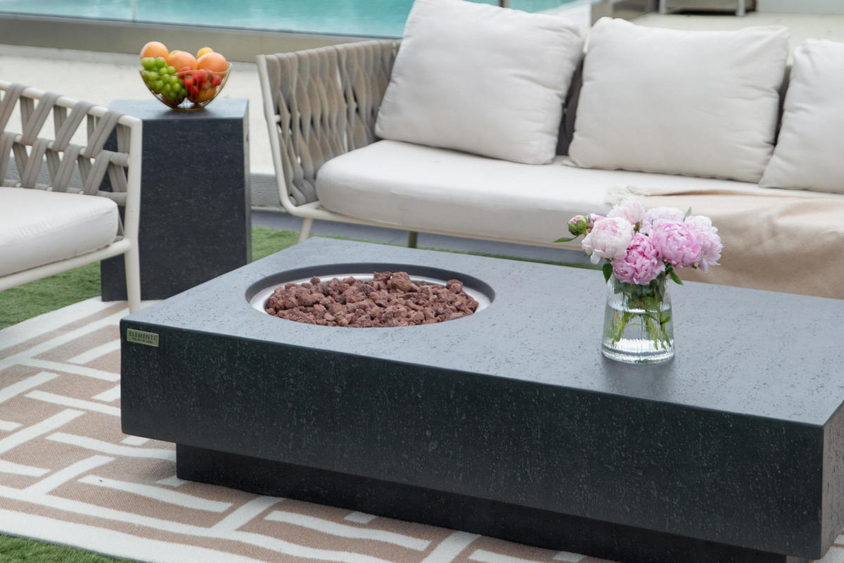 FEUERTISCH Metropolis Gasfeuerstelle aus GFRC-Beton 142/81/35 cm - Dunkelgrau, Stein (81/35/142cm) - Elementi