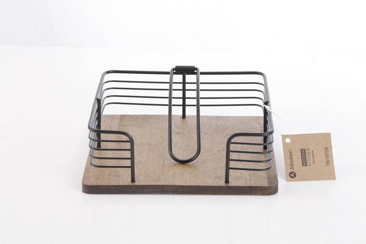 SERVIETTENHALTER Modern Kitchen Schwarz Naturfarbe 19/49/7 cm Holz - Schwarz/Naturfarben, Holz/Metall (49/19cm) - Mondex