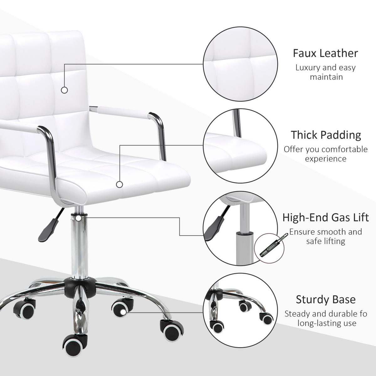 BÜROSTUHL Drehstuhl Rollhocker Drehhocker Arbeitshocker Stuhl Sessel Weiß - Weiß, Kunststoff (54/99/52.5cm) - HOMCOM