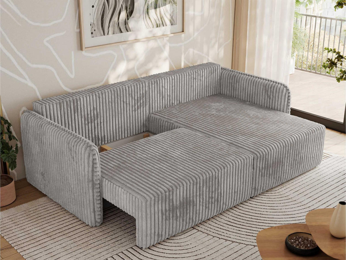 ECKSCHLAFSOFA MESTO L Hellgrau Cord - rechts - Hellgrau/Schwarz, Kunststoff/Textil (147/227cm) - MKS