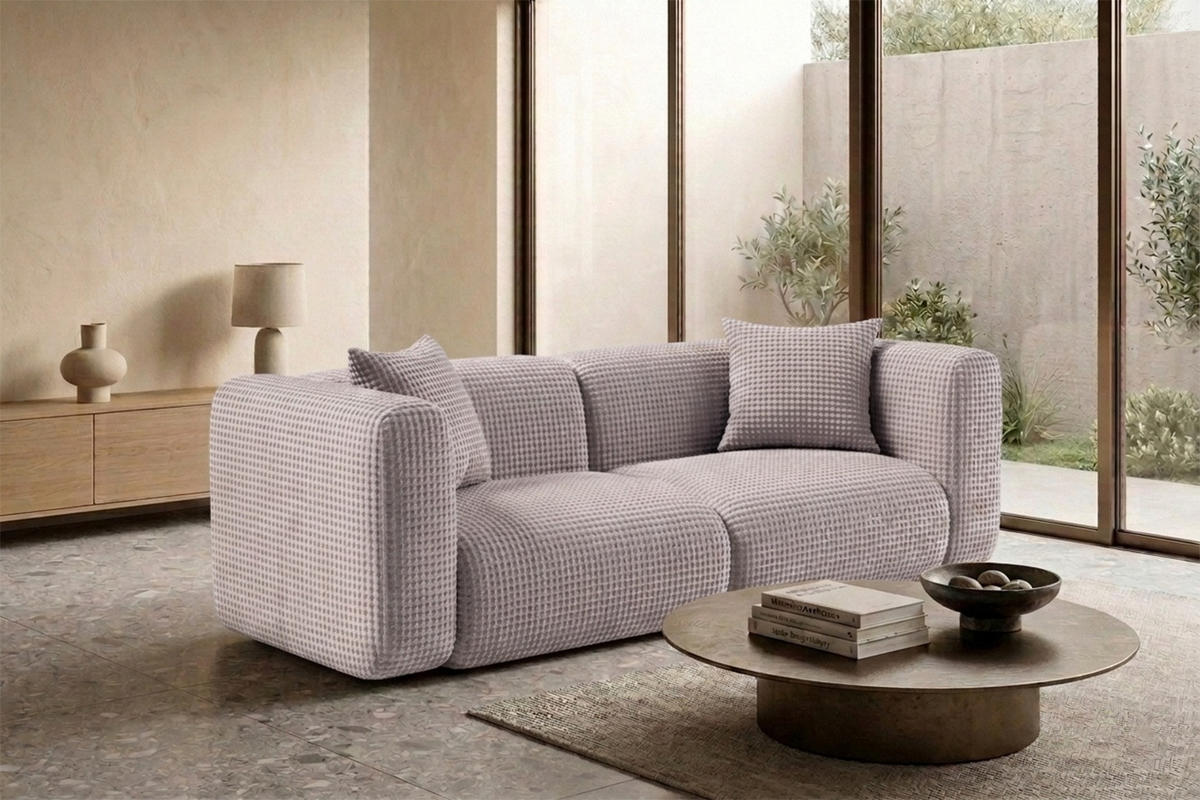 SOFA 2-Sitzer, Chenille-Stoff Cremona, Hellgrau, GRETA - Hellgrau, Holz (228/70/89cm) - Kaiser Möbel